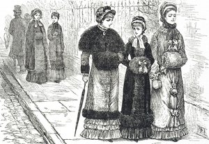 Ilustrace zobrazující mladé ženy s rukávníky, aby si udržely ruce v teple během chladnějšího počasí