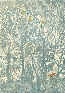 Pozorování ptáků z kuchyňského okna: robin, 2012 (vinylgravírování, reliéfní tisk) od Mary Kuper