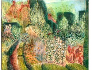 Great Dixter: Topiary and paths, 2003 (olej na palubě) od Mary Kuper