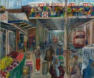 Ladbroke Grove těsně před uzamčením: 4, stanice, 2020 (olej na palubě) od Mary Kuper