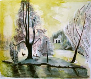 Stourhead, večerní jezero, 2006 (akvarel) od Mary Kuper