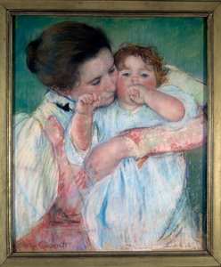 Matka a dítě na zeleném pozadí nebo Mateřská malba Mary Cassatt (1844-1926) 1897 Sun. 0,55x0,46 m Paříž, musee d