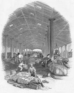 Wharf Shed z Trafalgar Dock, Liverpool, Anglie, 1847