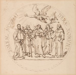 Návrh papežského medailonu pro kanonizaci od Klementa X. ze svatého Pia, svatého Gaetana dei Conti di Thiene, svatého Františka Borgiu, S. J., svatého Louise Bertranda, OP, a svaté Margaret Q(ueen) ze Skotska od Massimiliano Soldani