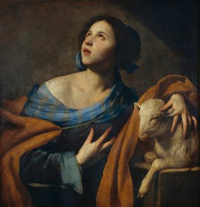 Sainte Agnes (Agnes de Rome, 290-303) - Obraz Massima Stanzione (verze 1585-verze 1658) - 1635-1640 - Olej na plátně - 83,5x75 - Museu Nacional d