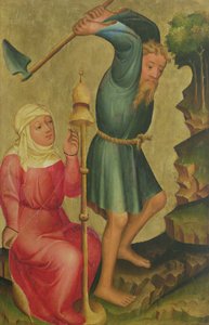 Adam a Eva při práci, detail z Grabow Altarpiece, 1379-83 (tempera na panelu) od Master Bertram of Minden
