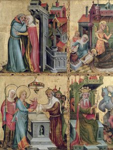 Setkání u Zlaté brány a prezentace v chrámu, od Buxtehudského oltáře, 1400-10 (tempera na panelu) od Master Bertram of Minden