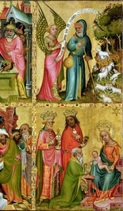 Zvěstování sv. Joachimovi a Klanění tří králů, z levého křídla oltáře Buxtehude, 1400-10 (tempera na panelu) (detail 159469) od Master Bertram of Minden