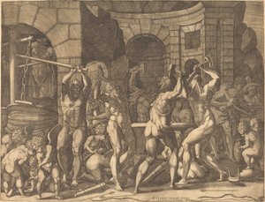 Vulcan a Cyclopes Forging Arrows od Master FG, after Francesco Primaticcio