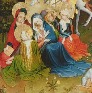 Skupina žen na ukřižování, panel z oltáře sv. Tomáše z kostela sv. Jana v Hamburku, započatý v roce 1424 (tempera a olej na panelu)