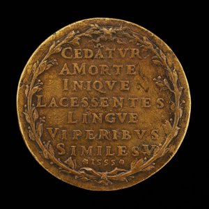 Nápis ve vavřínovém věnci [revers], 1555. od Master I.A.V.F.