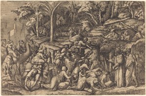 Mojžíš udeřil do skály od Master IV after Francesco Primaticcio