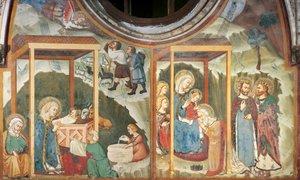 Narození Páně a Klanění tří králů, z kaple Madony, klášter Sacro Speco, Subiaco (freska)