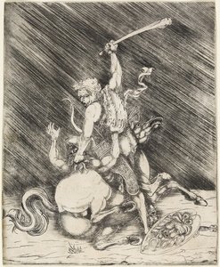 Hercules a Cacus, kolem 1505-1520 (lept suchou jehlou) od Master of 1515