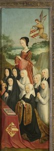 Pamětní deska s devíti ženskými portréty, pravděpodobně Kathrijn Willemsdr van der Graft a rodinou, se svatou Marií Magdalenou a rodinou Van Soutelande a erby Van der Graft-Van Soutelande, vnitřní pravé křídlo oltářního obrazu od Master of Alkmaar