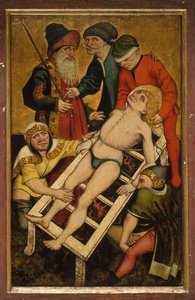 Umučení svatého Vavřince, reverzní Dávání pití žíznivým. od Master of Alkmaar
