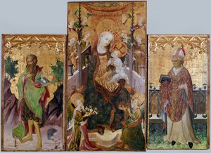 Panna s dítětem, sv. Jan Křtitel a sv. Ambrož - třípanelový oltářní obraz, kolem 1430 od Master of Burgo de Osma