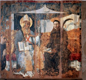 St Eleutherius z Tournai a St Placid (Freska od Master of Cesio