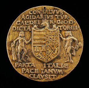 Štít podporovaný Herculesem a Janusem [reverzní], c. 1503.