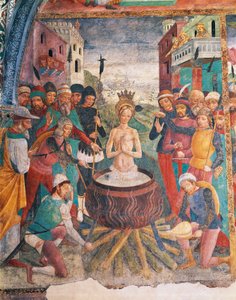 Itálie, region Piemont, provincie Alessandria, Serralunga di Crea, Sacro Monte di Crea, svatyně Santa Maria Assunta, kaple svaté Markéty Antiochijské, utrpení svaté Markéty Antiochijské