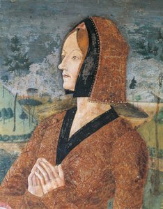 Itálie, region Piemont, provincie Alessandria, Serralunga di Crea, Sacro Monte di Crea, svatyně Santa Maria Assunta, kaple svaté Markéty Antiochijské Portrét ženy