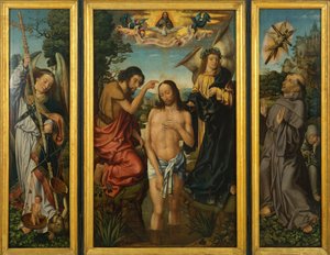 Triptych o křtu Krista od Master of Frankfurt