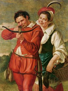Žena a kušista, kolem roku 1610 od Master of Harlem