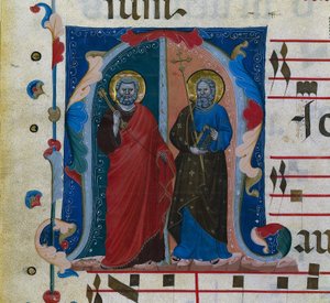 List z graduálu s historickou iniciálou (M): SS. Petr a Ondřej od Master of Isaac and Esau