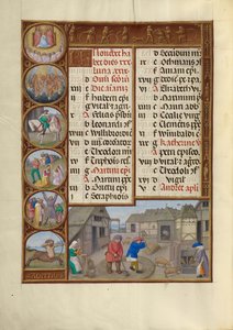 Kalendář na listopad; Mlácení a krmení prasat; Střelec od Master of James IV of Scotland