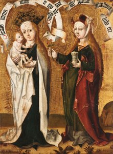 Panna s dítětem se svatou Marií Magdalenou nabízí dítěti růži