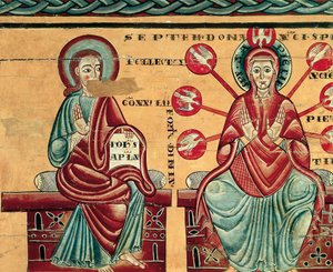 Marie přijímající dary Ducha svatého, detail (tempera na dřevě) od Master of Lluca