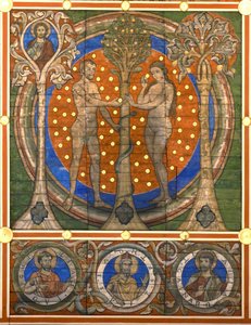 přehrada a Eva. Detail malovaného dřevěného stropu kostela St. Michaels, Hildesheim, ca 1230 od Master of Lower Saxony