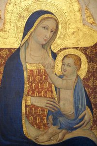 Panna Marie kojící dítě 1409, detail (malba) od Master of Narni