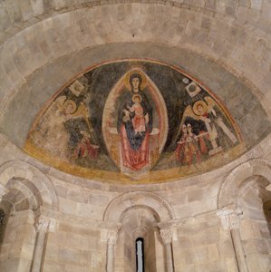Panna a dítě ve majestátu a klanění tří králů, ca. 1100. od Master of Pedret