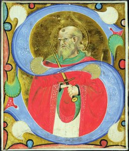 Historická iniciála „S“ zobrazující sv. Juliána