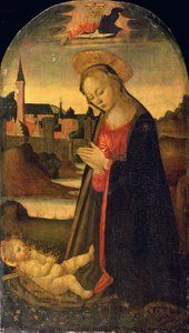 Madonna zbožňující dítě, město na řece za, kolem 1478 (olej na panelu) od Master of San Miniato