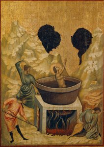 Umučení sv. Cecile, ponořené do lázně s vroucí vodou (tempera na dřevě, konec 13.-začátek 14. století)