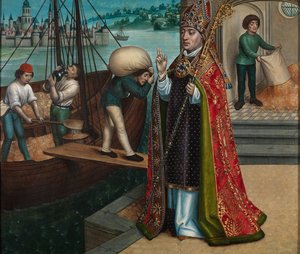 Zázrak obilí, z oltářního obrazu sv. Mikuláše, kolem 1486-93 (olej na desce)