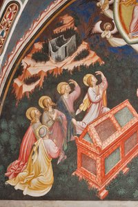 "Nanebevzetí Panny Marie" a "Panna Marie spouštějící opasek nebo svatý opasek sv. Tomášovi", Detail apoštolů, kolem 1420 (freska)