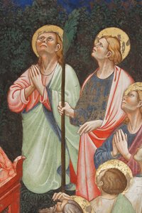 "Nanebevzetí Panny Marie" a "Panna Marie spouštějící opasek nebo svatý opasek sv. Tomášovi", Detail apoštolů, kolem 1420 (freska)