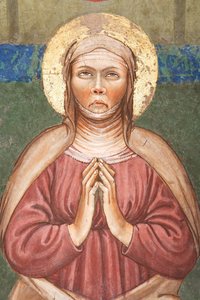 "Letnice", Detail Panny Marie, cca 1420 (freska)