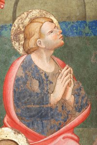"Letnice", Detail s modlícím se světcem, kolem 1420 (freska)