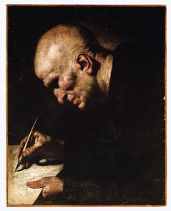 Mnich písař od Master of the Annunciation to the Shepherds
