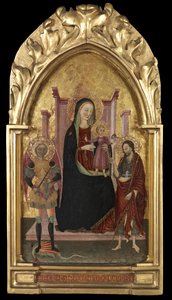 Panna a dítě na trůnu se svatým Michaelem a svatým Janem Křtitelem, kolem 1440-70 od Master of the Arcetri Altarpiece
