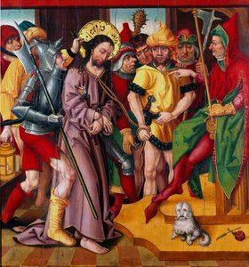 Ježíš před Herodem Antipasem Panel oltářního obrazu Umučení mistra v Karafiátu Bádenském (15. století) Dijon, Muzeum výtvarných umění od Master of the Baden Carnation