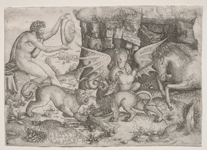 Alegorické téma: Boj zvířat, c. 1515-1520. od Master of the Beheading of St.