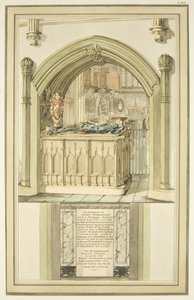 Hrob Roberta Fitzhardinga, zemřel 1170, v Bristolské katedrále, kolem roku 1799 (akvarel na papíře) od Master of the Bristol Church Monuments