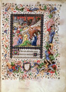 Přidat 29433 f.67 Adoration of the Child, from Book of Hours, c.1407 (vellum)