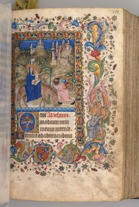 Hodiny Karla Vznešeného, krále navarrského 1361-1425: fol. 88r, Útěk do Egypta nešpory, c. 1 od Master of the Brussels Initials and Associates