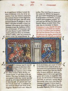 Royal 16 G. VI f.385 Bitva s Janem, anglickým králem, a Ludvíkem VIII. na pochodu, z „Les Grandes chroniques de France“, kolem 1332-50 (inkoust, barva a zlato na pergamenu) od Master of the Cambrai Missal Mahiet